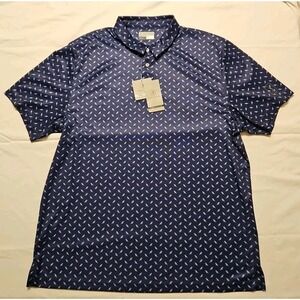 PGA Tour Pro Series Golf Polo Mens XXL Peacoat Blue Bird Print Athletic Fit NWT
